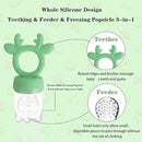 Baby Fruit Food Feeder - Silicone Nibble Tray Combo - Breastmilk Popsicle Mold for Cooling Relief, BPA Free Mesh Feeder for Infant Self Feeding (Deer Green + Pineapple) by TinyTreasures Baby Boutique