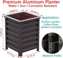 Aluminum Outdoor Planter - 19.68" Tall Planter Box for Patio Porch Indoor or Outdoor Durable Weather-Resistant Large Planters for Flowers with Drainage Hole, Dark Brown, 19.68"D x 19.68"W x 27.56"H by GreenHaven Gardens