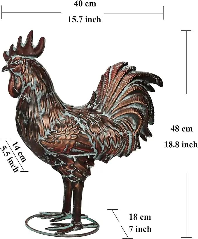 Garden Rooster Statues,15.7" L x 18.8" H Outdoor Metal Chicken Figurines,Antique Copper Chicken Sculptures & Statues Ornaments,3D Large Yard Rooster Decor for Home Kitchen Patio Farm, photo 5 of 8