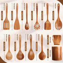 Wooden Spoons for Cooking, 12PCS Teak Wooden Kitchen Utensil Set with Spoon Rest - Smooth Finish, Non-Stick, Comfortable Grip, Heat Resistant Cooking Utensils Set by CozyNest Decor