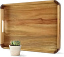 22 Inches Acacia Wood Serving Tray with Handles, Large Wooden Rectangle Ottoman Tray, Nice Home Decor for Living Room Coffee Table Couch, Ideal Size for Serving Food Breakfast BBQ Party by CozyNest Decor