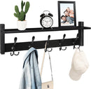 Homode Coat Rack with Shelf, 24" Coat Hooks Wall Mounted with Shelf, Wooden Hanging Coat Hanger with Tri Hooks for Entryway, Bathroom, Mudroom, Bedroom, Black by CozyNest Decor