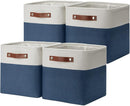 DULLEMELO [Set of 4 Storage Cubes Baskets for Organizing, 11 x 11 x 11 inch Cube Storage Organizer Bins with Leather Handles, Foldable Fabric Cloth Bins for Cube Storage(4 Pack - 11" White&Blue) by TinyTreasures Baby Boutique