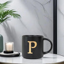 COLLECTIVE HOME - Monogram Ceramic Mugs, 15 oz Golden Initial Black Coffee Cups, Elegant Alphabet Tea Mugs, Elegant Personalized Mug with Gift Box, Unique Mug with Double Side Capital Lette (P) by CozyNest Decor