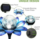 LEWIS&WAYNE Solar Garden Lights Outdoor, 3 Pcs Blue Lotus Flower Pathway Lamps with Cool White Crackle Glass Globe Led Lights for Patio Pathway Yard Balcony Garden Decorations by CozyNest Decor