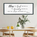 SRSZHIYUE Bless the Food Before Us Wall Sign Decor 32"×12" Christian Bible Verse for Farmhouse Rustic Kitchen Dining Room Framed Wood Scripture Religious Jesus Prayer Wall Art (Black) by CozyNest Decor