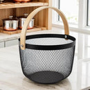 Metal Mesh Steel Basket, Garden Harvest Basket for Gathering Vegetables Round Wire Basket with Handle Storage Organizer Multi-functional Hanging Fruit Basket for Kitchen Bathroom Picnic by CozyNest Decor