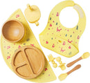 Bamboo Baby Feeding Set for Infants & Toddlers - Baby Essentials, Non-Toxic, Sustainable, Bamboo Suction Plate & Bowl, Bib, Sippy Cup w/Lid & Straw, Daily Use, Travel, Baby Shower Gifts (Yellow) by TinyTreasures Baby Boutique