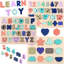 Wooden Puzzles for Toddlers, Voamuw Wooden Alphabet Number Shape Puzzle Toddler Education Learning Toys for Kids Ages 3 4 5 Years Old (Set of 3) by TinyTreasures Baby Boutique