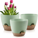 Plant Pots 10/9/8 Inch Self Watering Pots, Set of 3 Plastic Planters with Drainage Holes and Saucers,Plastic Flower Pots,Nursery Planting Pot for Indoor Out Door Plants（Green） by CozyNest Decor
