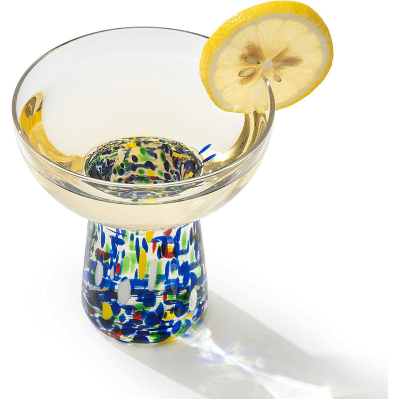 Stemless Margarita Glass – Set of 4 - Luxury Hand Blown Confetti Margaritas, for Cocktails, Water, Wine, Dessert, Martini & Champagne Glasses Cinco de Mayo, Hand Blown Glass - Mexican Confetti Design
