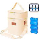 PIIOSER Breastmilk Cooler Bag with Ice Pack Fits 6 Baby Bottles Up to 9 Ounce, Insulated Baby Bottle Tote Bags, Double Layer Waterproof Leak-Proof with Shoulder Strap for Nursing & Working Mom (Cream) by TinyTreasures Baby Boutique
