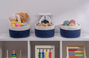 Off White&Navy Shelf Basket to Store and Organize Household Items/Baskets&Bins for Daily Storage &Organizing/Woven Rope Basket for Living Room, Bedroom,Small Oval-13x8.66x5.11’’,3 Packs by TinyTreasures Baby Boutique