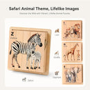 IEATFO 4 in 1 Wooden Animal Chunky Puzzle, 5 Solid Wood Puzzle Blocks with 4 Sides Realistic Safari Animals, Wooden Block Puzzle with Durable Base for Toddlers 3+ Years - Montessori Inspired by TinyTreasures Baby Boutique