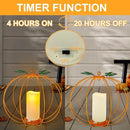 Halloween Metal Pumpkin Candle Holder, 3 Pcs Light up Orange Pumpkin Lantern with LED Flickering Yellow Candle Lights Build in Timer for Thanksgiving Halloween Harvest Fall Home Decor by CozyNest Decor