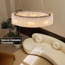 Alabaster Round Chandelier, D31in Modern Dining Room Chandeliers, Marble Pendant Lights Kitchen Island, Drum Chandelier for Dining Room Light Fixture, Living Room, Bedroom Lights, Foyer, Kitchen by CozyNest Decor