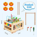 Wooden Activity Cube 7-in-1 Montessori Toy Multipurpose Educational Learning Toy for 1+ Year Old Baby Toddler Kid Boy First Birthday Gift Bead Maze Gear Number Animal Board Carrots Harvest Game by TinyTreasures Baby Boutique