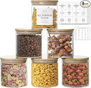 20 OZ Glass Food Storage Jars with 132 Pantry Labels Preprinted - 6 Pcs Thicken Glass Storage Containers with Airtight Bamboo Lid - Clear Kitchen Canister for Spice, Tea, Coffee, Sugar, Cookie, Candy by CozyNest Decor