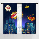 Superhero Rod Pocket Blackout Curtains for Boy Girl Bedroom, Cartoon Skyline Buildings Cityscape Home Energy Efficient Light Filtering Window Curtain for Living Room, 42x63 inch by TinyTreasures Baby Boutique