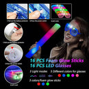 148 PCS Glow in the Dark Party Supplies, 16PCS Foam Glow Sticks, 16PCS LED Glasses,100PCS Glow Sticks Bracelets and 16Pcs LED Hair Clips Fiber Optic for Glow Party, Wedding, Halloween Party by TinyTreasures Baby Boutique