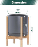 D'vine Dev Ceramic Planter with Natural Stand - 12 Inch Modern Round Flower Pot with Wood Planter Holder, Grey, 55-B-J-3 by CozyNest Decor