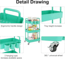 UDEAR 3-Tier Rolling Utility Cart,Multifunctional Storage Shelves with Handle and Lockable Wheels for Room,Office,Kitchen,Bathroom,with 3 Hanging Cups,Green by CozyNest Decor