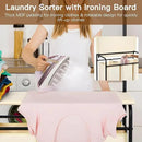MYOYAY 3 Section Laundry Sorter with Garment Hanging Bar Rack Foldable Ironing Board, Laundry Basket Organizer Heavy Duty Laundry Hamper Rolling Cart with Lockable Wheels and 3 Removable Bags by CozyNest Decor