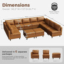 Oversized 145.5" Faux Leather Modular Sectional Sofa, Modern Large 12 Seater U Shaped Couch with Storage Seat with Reversible Chaise Deep Seat for Living Room DIY Combination - Brown by CozyNest Decor