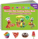 Dino Fun Cooking Food Reusable Sticker Book for Kids,11 Scenes + Over 200 Food Stickers,Treats Sticker Book for Toddlers 3-6 Years,Removable Decoration Snack Stickers,Make A Face Cupcake Sticker by TinyTreasures Baby Boutique