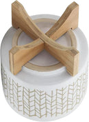 8" Ceramic Planter Stand, Ivory/Beige Chevron with Wooden Base, Indoor/Outdoor Planter with Stand for Your Succulents and Small Plants by GreenHaven Gardens