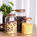 Thicken Glass Storage Jar, Food Storage Container/Canisters with Airtight Wooden Lid for Tea, Coffee, Honey, Cacao Powder,BPA Free Perfect as a Cereal Dispenser (7.6inch 2pcs) by CozyNest Decor