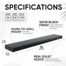 Homeforia Black Floating Shelves 36 inches Long, High End Solid Real Wood 36 inch Floating Shelf for Wall Mounted, Black Wooden 36in Floating Shelves, Heavy Duty Bracket, 36 X 6.5 X 1.75 in, Set of 2 by CozyNest Decor