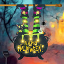 Halloween Lighted Garden Flag for Outside, Witch Feet Shape Flag Yard Decor, 8 Modes Double Sided Cauldron Eyeball Black Cat Outdoor Hlloween Decorations for Home Porch (Warm White-28x40) by CozyNest Decor