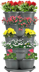 VIVOSUN 5 Tier Vertical Gardening Stackable Planter for Strawberries, Flowers, Herbs, Vegetables, Grey by GreenHaven Gardens