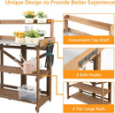 Folding Potting Bench Table,Outdoor Potting Bench Garden Wooden Potting Table,Fir Wood Workstation Planting Table with Galvanized Tabletop,2 Tier Storage Shelves,Top Shelf(Brown) by GreenHaven Gardens