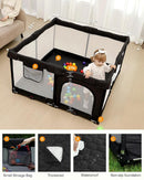Foldable Baby Playpen with Non-Removable Thick Mat, Extra Large Collapsible Play Yard for Babies & Toddlers, Portable Travel Playpen with Gate, Safe Activity Center (51"×51" Black) by TinyTreasures Baby Boutique