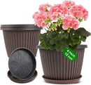 Large-Planter-Indoor-Outdoor Plant Pots, 12 inch 4 Pack Plastic Flower Pots with Saucer And Drainage Holes, Modern Garden Planters For Planting Medium Large Plants， Decorative Resin Garden Pots by CozyNest Decor