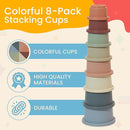 Stacking Cups Baby Toy Educational Cup Stacking Set 8-Pc Stackable Cups with Number Rainbow Nesting Cups for Babies 6-12 Months Stacking Cups for Toddlers 1-3 Perfect for Indoor/Outdoor by TinyTreasures Baby Boutique