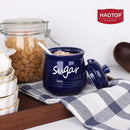 HAOTOP 12oz Sugar Bowl with Lid and Spoon,Ceramic Sugar Jar Sugar Dispenser Sugar Container Coffee Bar Accessories, Kitchen Countertop Canisters, Navy by CozyNest Decor