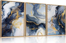 Blue and Gold Framed Canvas Wall Art Set, Mid-Century Modern Abstract Wall Decor, Navy Blue Ink Wash Painting, Neutral Art Print for Living Room, Bedroom, Dining Room, Office - 16"x24"x3 by CozyNest Decor