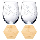 Set of 2 Zodiac Sign Wine Glasses with 2 Wooden Coasters (Taurus)