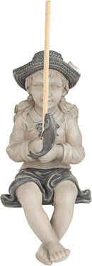 Design Toscano Big Catch Fisherwoman Nellie Girl with Fishing Pole Garden Statue, Medium 17 Inch Tall, Cast Stone Resin, Two Tone Stone Finish by GreenHaven Gardens