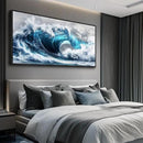 PHAOHUAXM Large Canvas Blue Wave Paintings Wall Art For Living Room Wall Decoration For Bedroom Ocean Wall Pictures Printing Office Decorations Posters Modern Home Decor Black Framed 30x60 In by CozyNest Decor