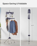 SONGMICS 2-Tier Clothes Drying Rack, 72-Inch Folding Laundry Drying Rack with 3 Rotatable Arms for Hangers, 24 Clips, Stainless Steel, for 27 Pieces of Clothes, Blue and Silver ULLR512Q01 by TinyTreasures Baby Boutique