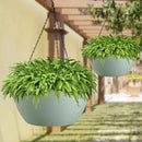 WOUSIWER 13 inch 2 Pack Large Hanging Planters for Indoor Outdoor Plants with Drainage Holes and Chain, Round Hanging Flower Pots for Garden Home Porch Decor, Green by CozyNest Decor