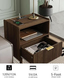 Nightstand,Modern Bedside Table with Storage Drawer and Open Wood Shelf, Accent Night Stand with Solid Wood Legs for Living Room, Bedroom and Small Spaces,Easy Assembly (Walnut Brown-Outlet) by CozyNest Decor