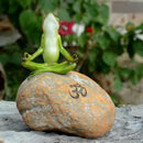 Top Collection Miniature Fairy Garden and Terrarium Statue, Meditating Frog on Rock with Om Symbol by GreenHaven Gardens