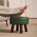 13in Small Foot Stool Ottoman, Round Faux Leather Foot Rest for Couch, Under Desk Pouf Footstool Footrest with Non-Skid Rubber Legs for Ling Room, Bedroom, 13''L x 13''W x 10.2''H, Green by CozyNest Decor