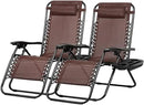 Nazhura Set of 2 Relaxing Recliners Patio Chairs Adjustable Steel Mesh Zero Gravity Lounge Chair Beach Chairs with Pillow and Cup Holder Khaki (Brown) by CozyNest Decor