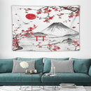 Red Cherry Blossoms Tapestry, Japanese Fuji Mountain Tapestry, Asian Japanese Wall Tapestry, Nature Landscape Tapestries for Bedroom Living Room Decor 90"x60" by CozyNest Decor